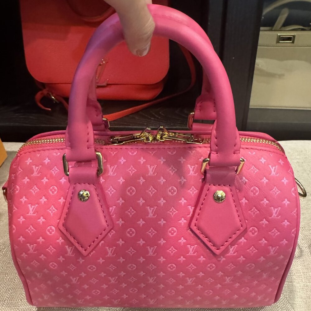 Sold-Louis Vuitton Empreinte Speedy Bandouliere 20  Pink Polka Dot